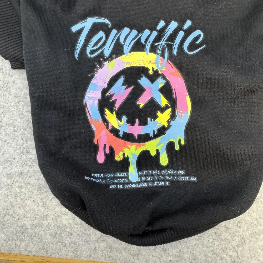 Dog Hoodie Sweatshirt Small Black Terrific Drip Smiley Graphic Pet Pullover